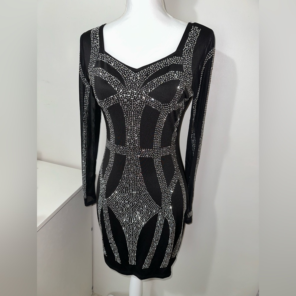 Long sleeve rhinestones dress